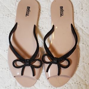 Melissa pink saddles with black bow